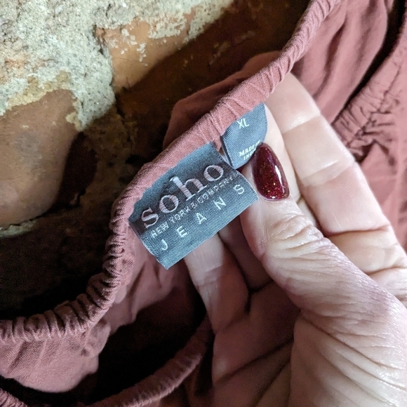 Soho XL Dusty Rose Wide Neck / Off the Shoulder Lace & Ruffle Top - Picture 9 of 9